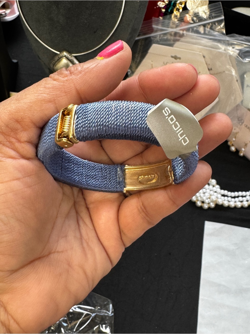 Chico's Blue Wrap Bracelet with Gold Hardware